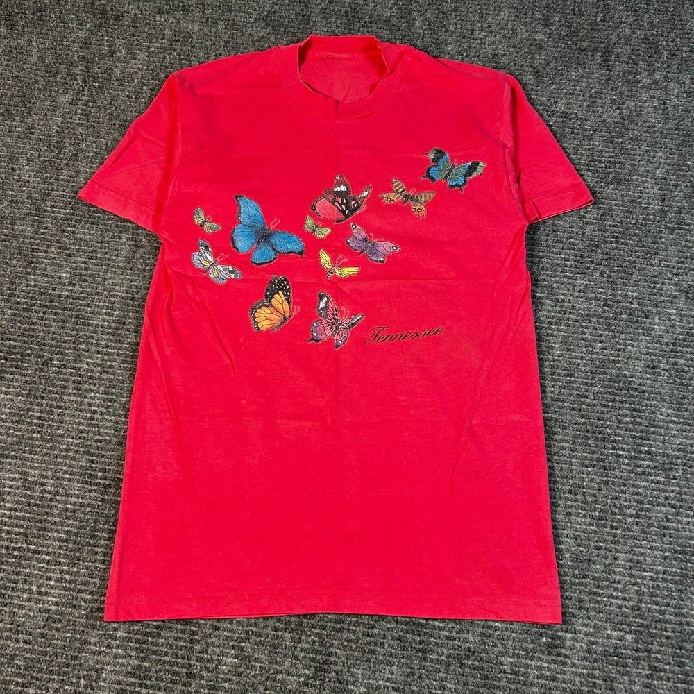 Vtg Butterfly Tennessee Graphic Tee Unisex S Red Excellent Short Sleeve Souvenir